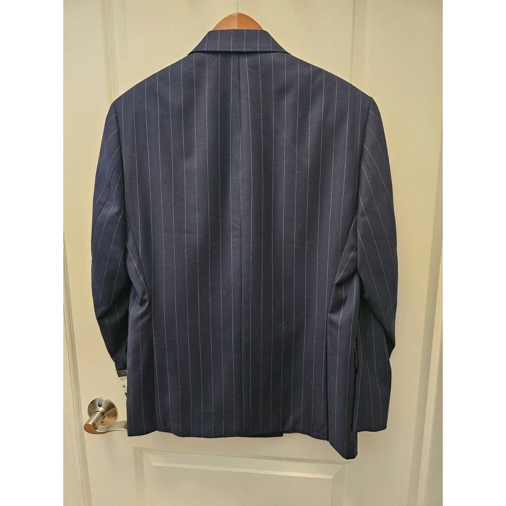 ​Lauren Ralph Lauren Mens Blazer 38S Navy Blue Pinstripe Double Breasted Lindsay